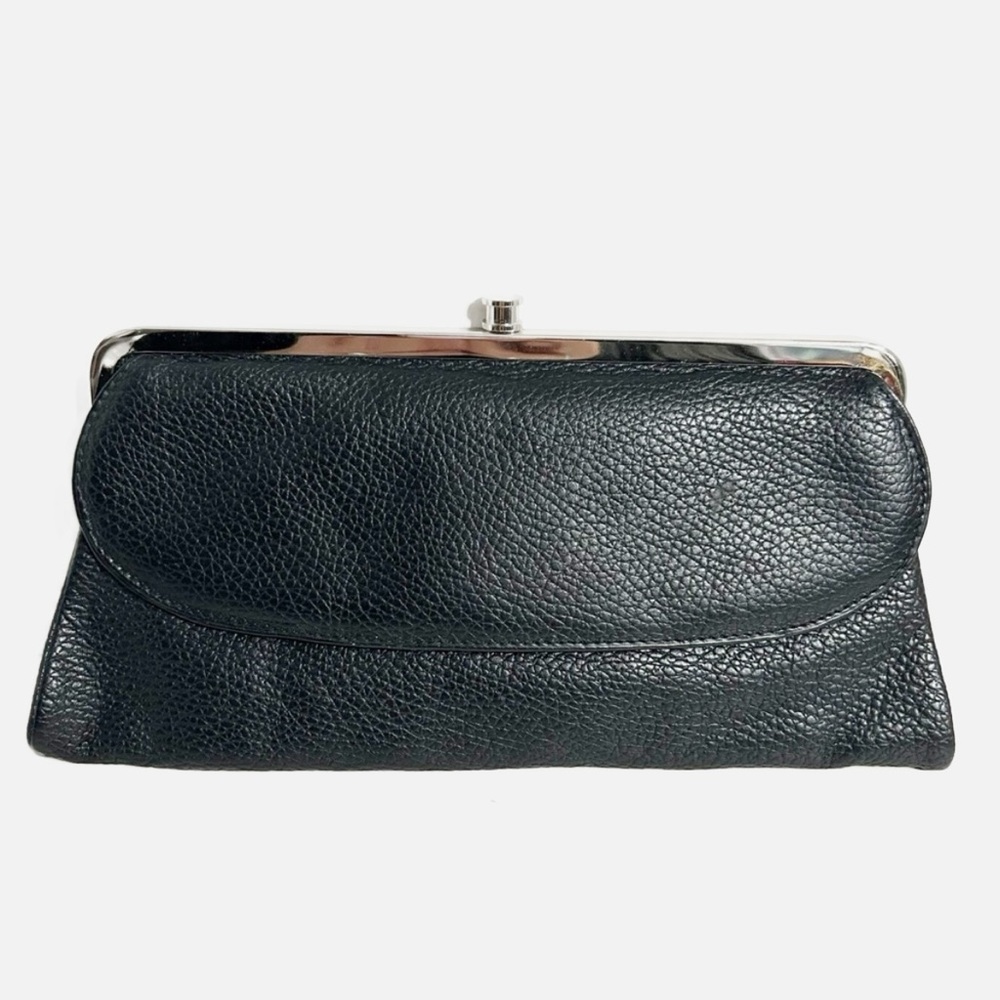 Michael Rome Designs Leather Clutch Handbag Kiss Lock Pocket Roomy Organizer 🖤